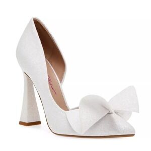 Betsey Johnson White Iridescent Sculpted Bow Heels Pumps Wedding Bridal 9M NEW